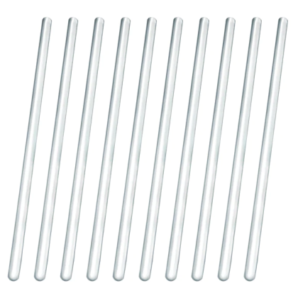 10PK Glass Stirring Rods, 7.9" - Rounded Ends, 6mm Diameter
