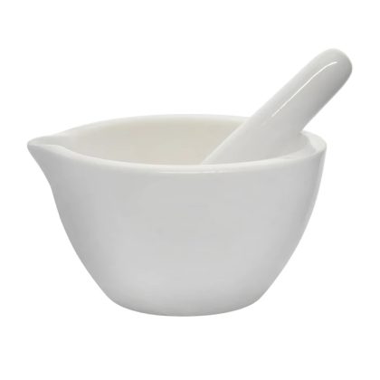 Porcelain Mortar & Pestle Set, 9oz - Heavy Duty Pattern - Unglazed Grinding Surface