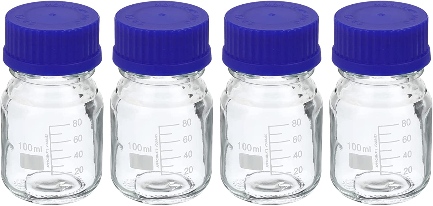 Reagent Glass Bottle Screw Cap Graduated Clear 100ml